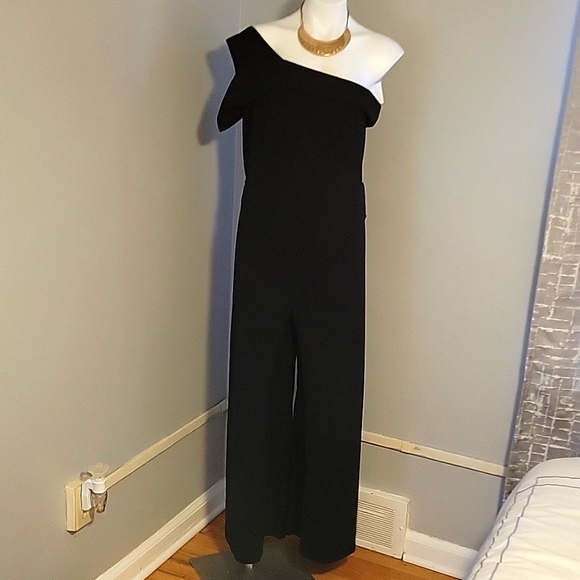 Gorgeous One-Shoulder Dressy Black Jumpsuit - Picture 1 of 7